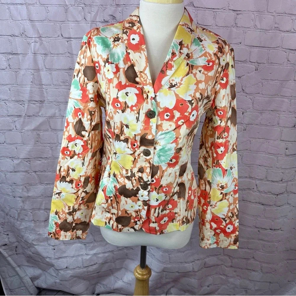 coldwater creek floral blazer jacket sz medium cotton blend stretch boho granny